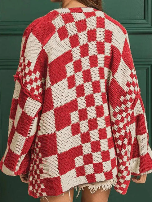 'Celandine' Checkered Drop Shoulder Cardigan - Celes Fashion